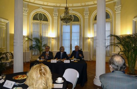 Ramón Jáuregui, Presidente Fundación Euroamérica, Eduardo Ávila, Embajador de Colombia en España y José Trigueros, Presidente del Instituto de la Ingeniería de España