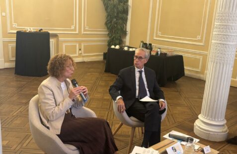 Alicia Montalvo, Vicepresidenta de Cooperación, Alianzas y Movilización  CAF, Banco de Desarrollo de América Latina y el Caribe y Ramón Jáuregui